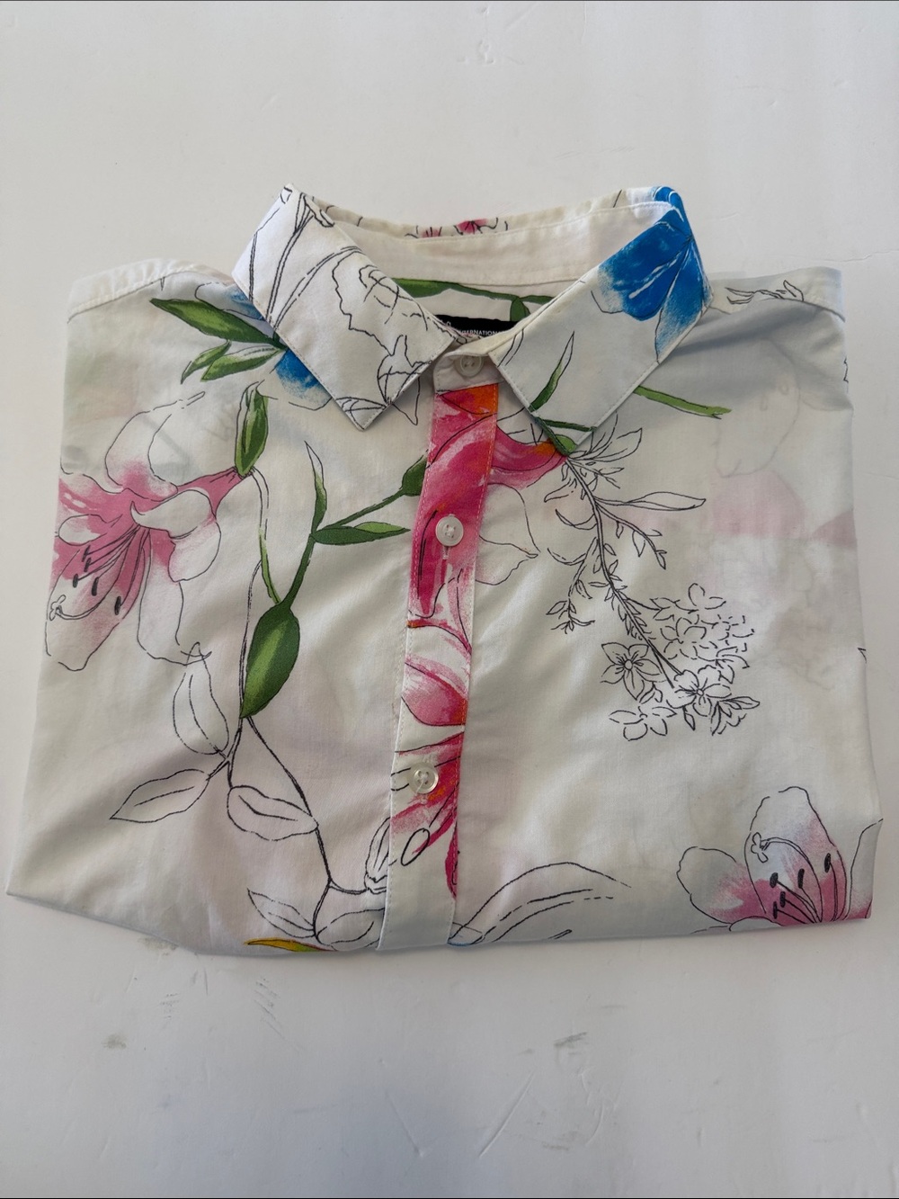 INC Men's White Floral Button-Up Shirt - Pink, Blue & Green Accents